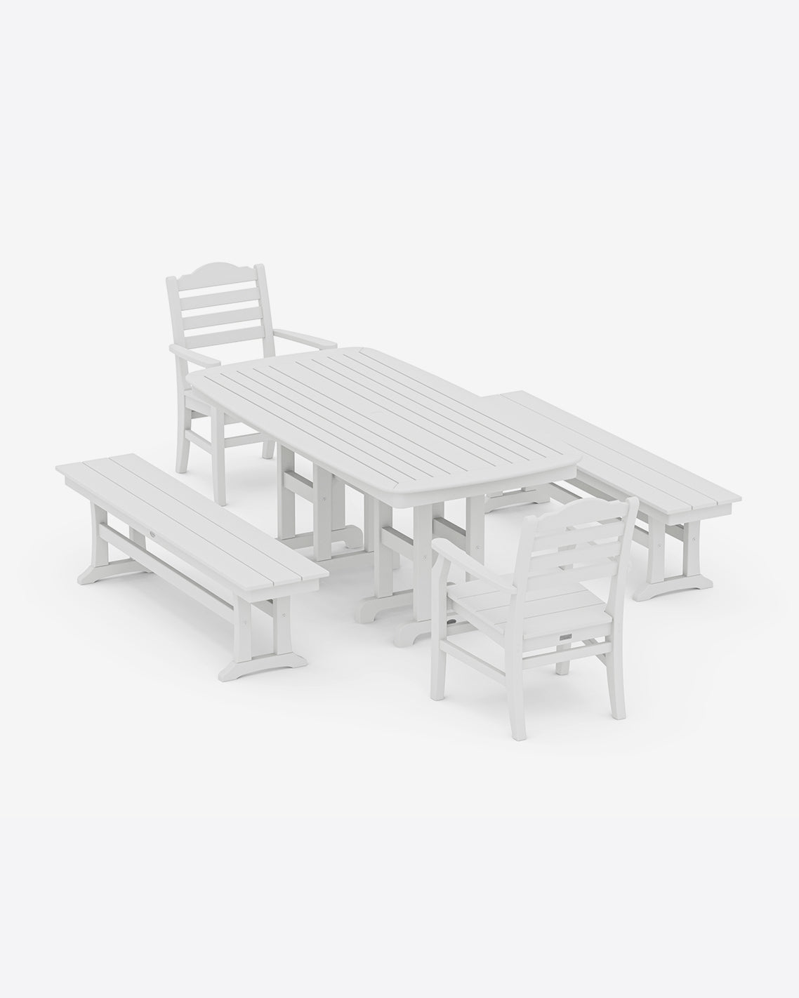 Draper James White Savannah 5-Piece Dining Set with Benches in Sage