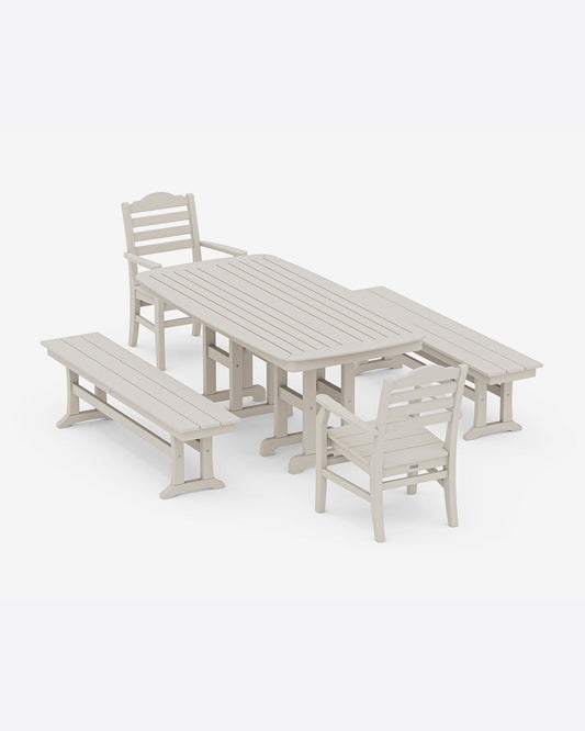 Draper James Sand Savannah 5-Piece Dining Set with Benches in White
