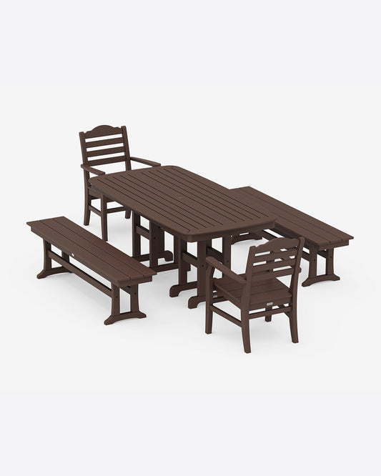 Draper James Mahogany Savannah 5-Piece Dining Set with Benches in Teal