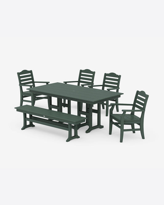 Draper James Forest Savannah 6-Piece Farmhouse Dining Set with Bench in White