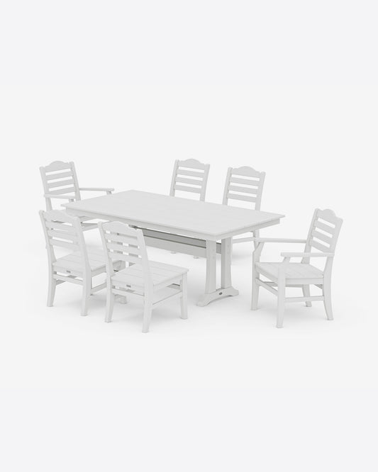 Draper James White Savannah 7-Piece Farmhouse Dining Set with Trestle Legs