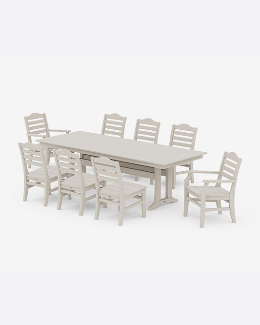 Draper James Sand Savannah 9-Piece Farmhouse Dining Set with Trestle Legs