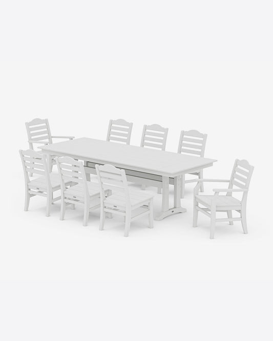 Draper James White Savannah 9-Piece Farmhouse Dining Set with Trestle Legs