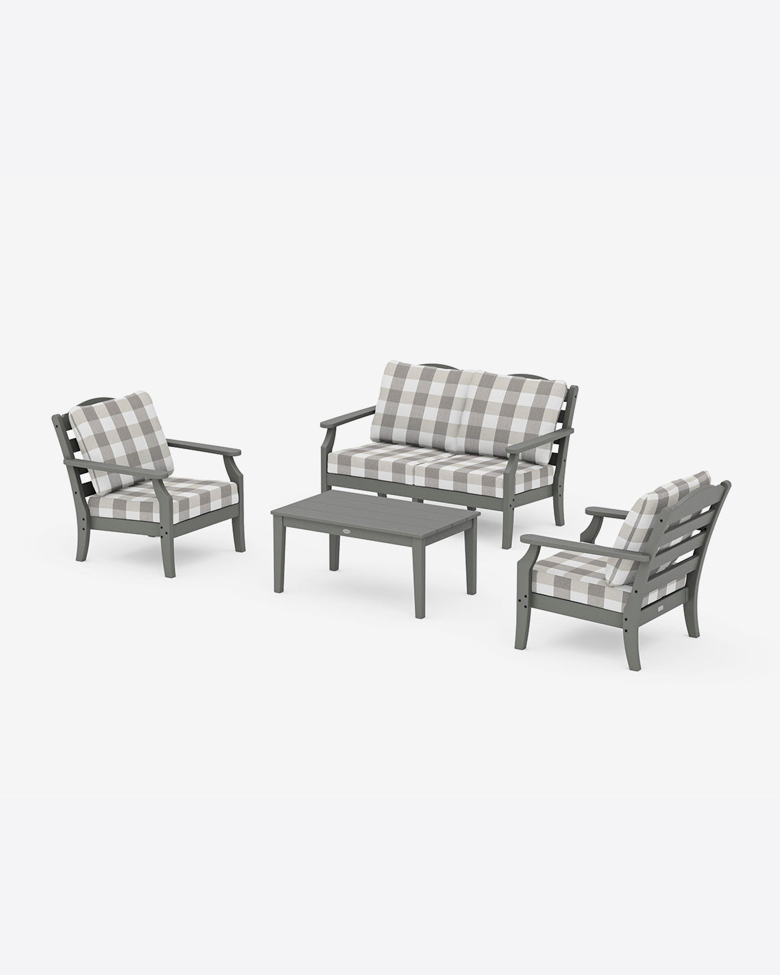 Draper James Slate Grey Savannah 4-Piece Deep Seating Set with Loveseat in Buffalo Plaid
