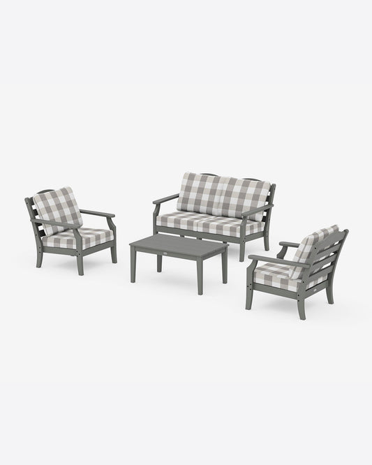 Draper James Slate Grey Savannah 4-Piece Deep Seating Set with Loveseat in Buffalo Plaid