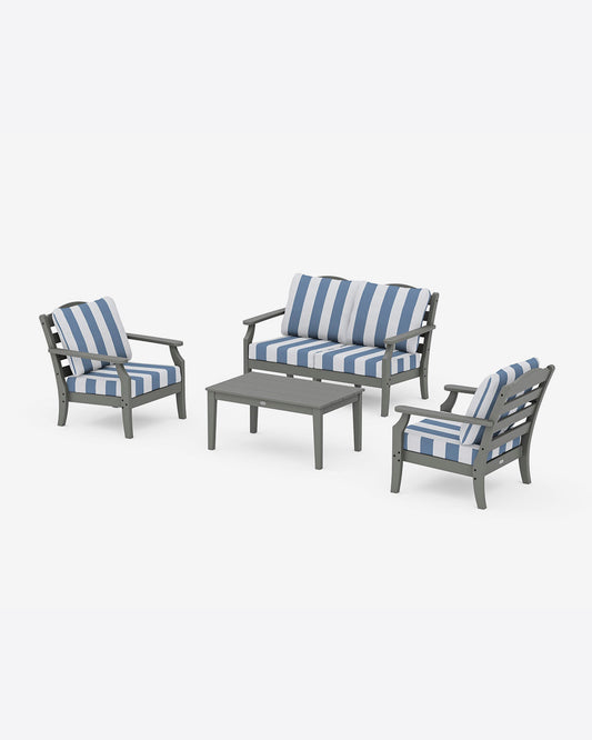 Draper James Slate Grey Savannah 4-Piece Deep Seating Set with Loveseat in Cabana Stripe
