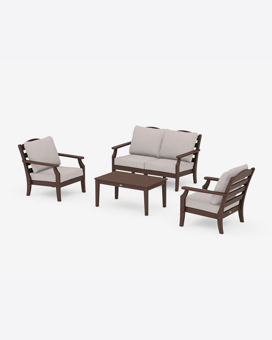 Draper James Mahogany Savannah 4-Piece Seating Set with Loveseat in Blue