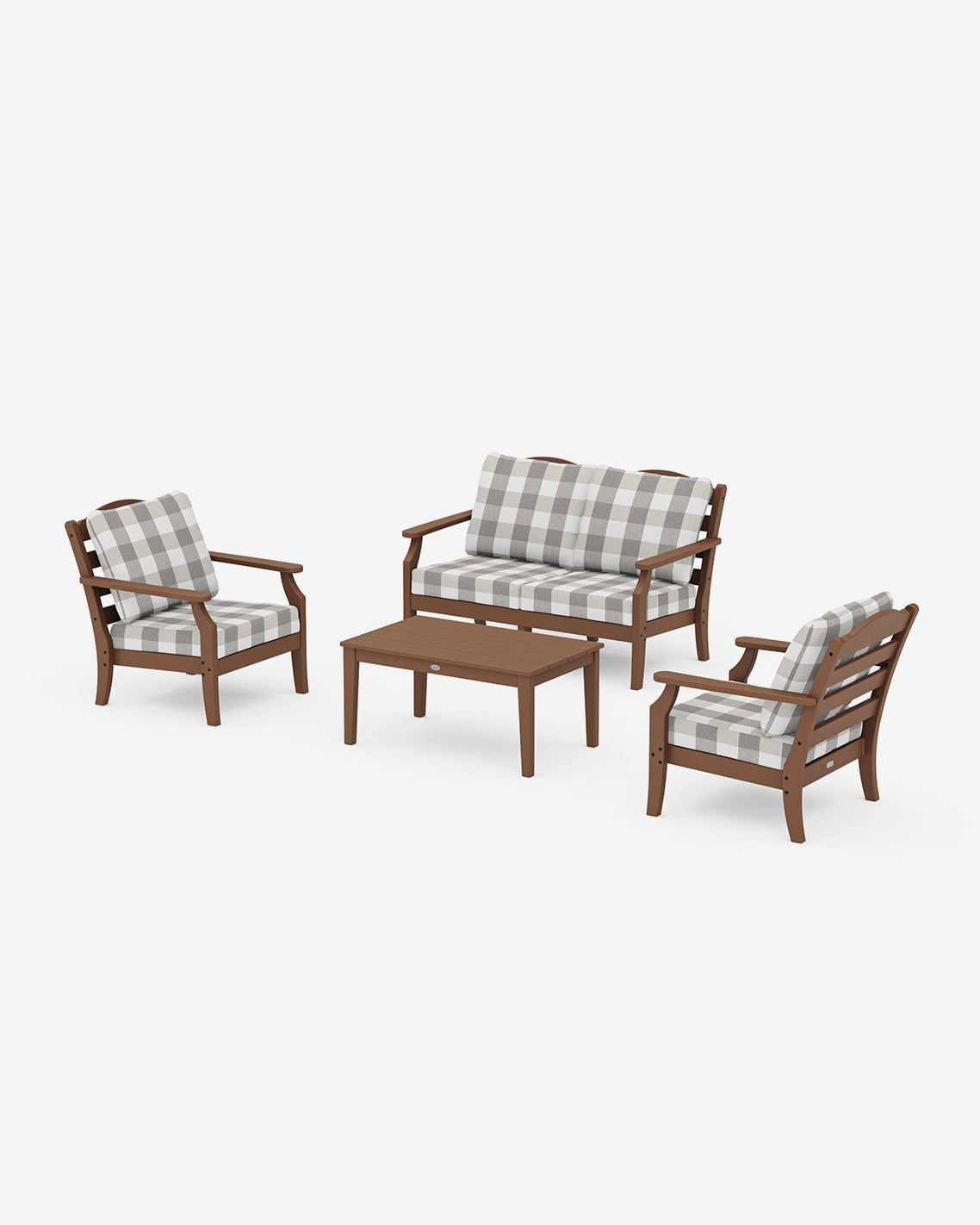 Draper James Teak Savannah 4-Piece Deep Seating Set with Loveseat in Buffalo Plaid