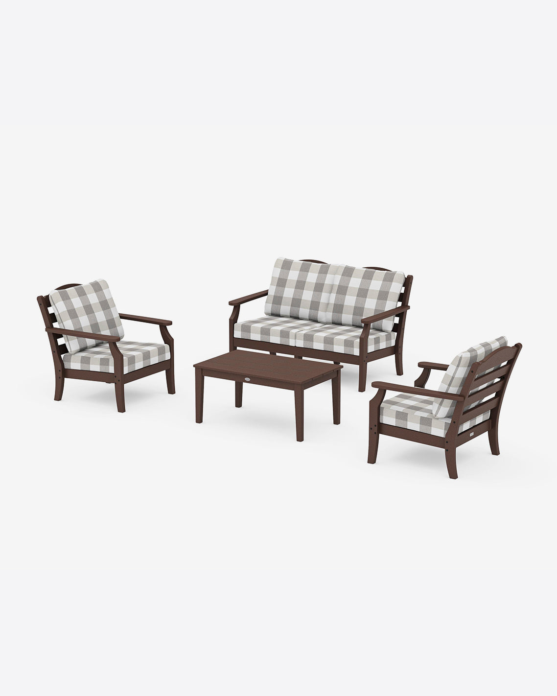 Draper James Mahogany Savannah 4-Piece Deep Seating Set with Loveseat in Buffalo Plaid