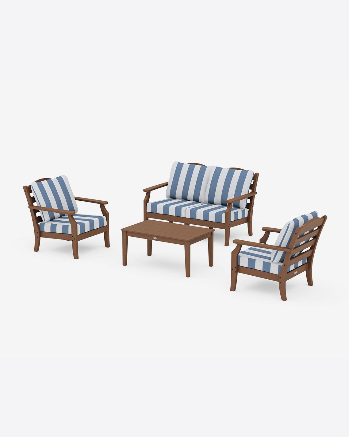 Draper James Teak Savannah 4-Piece Deep Seating Set with Loveseat in Cabana Stripe