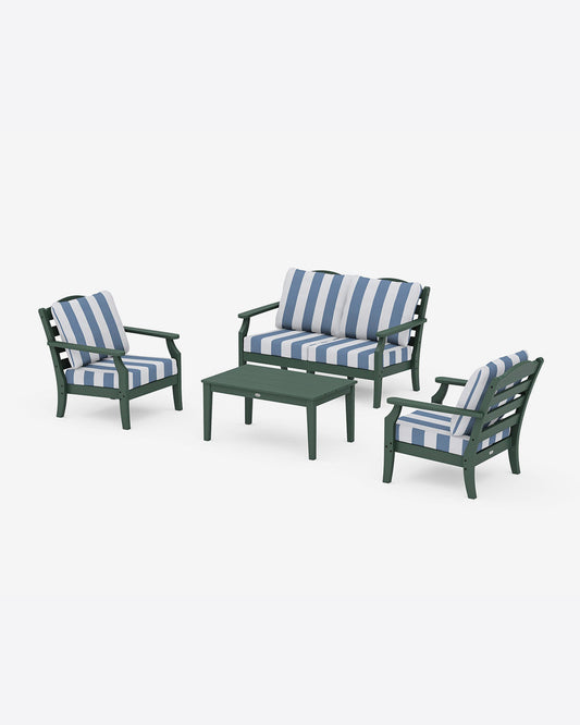 Draper James Forest Savannah 4-Piece Deep Seating Set with Loveseat in Cabana Stripe