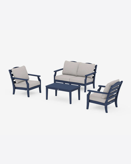Draper James Navy Savannah 4-Piece Seating Set with Loveseat in Teal