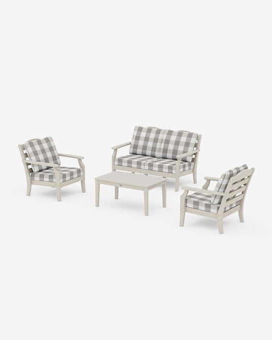 Draper James Sand Savannah 4-Piece Deep Seating Set with Loveseat in Buffalo Plaid