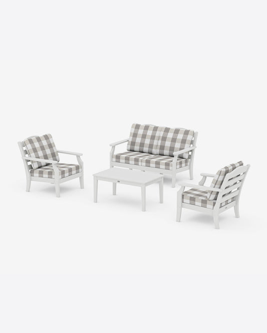 Draper James White Savannah 4-Piece Deep Seating Set with Loveseat in Buffalo Plaid