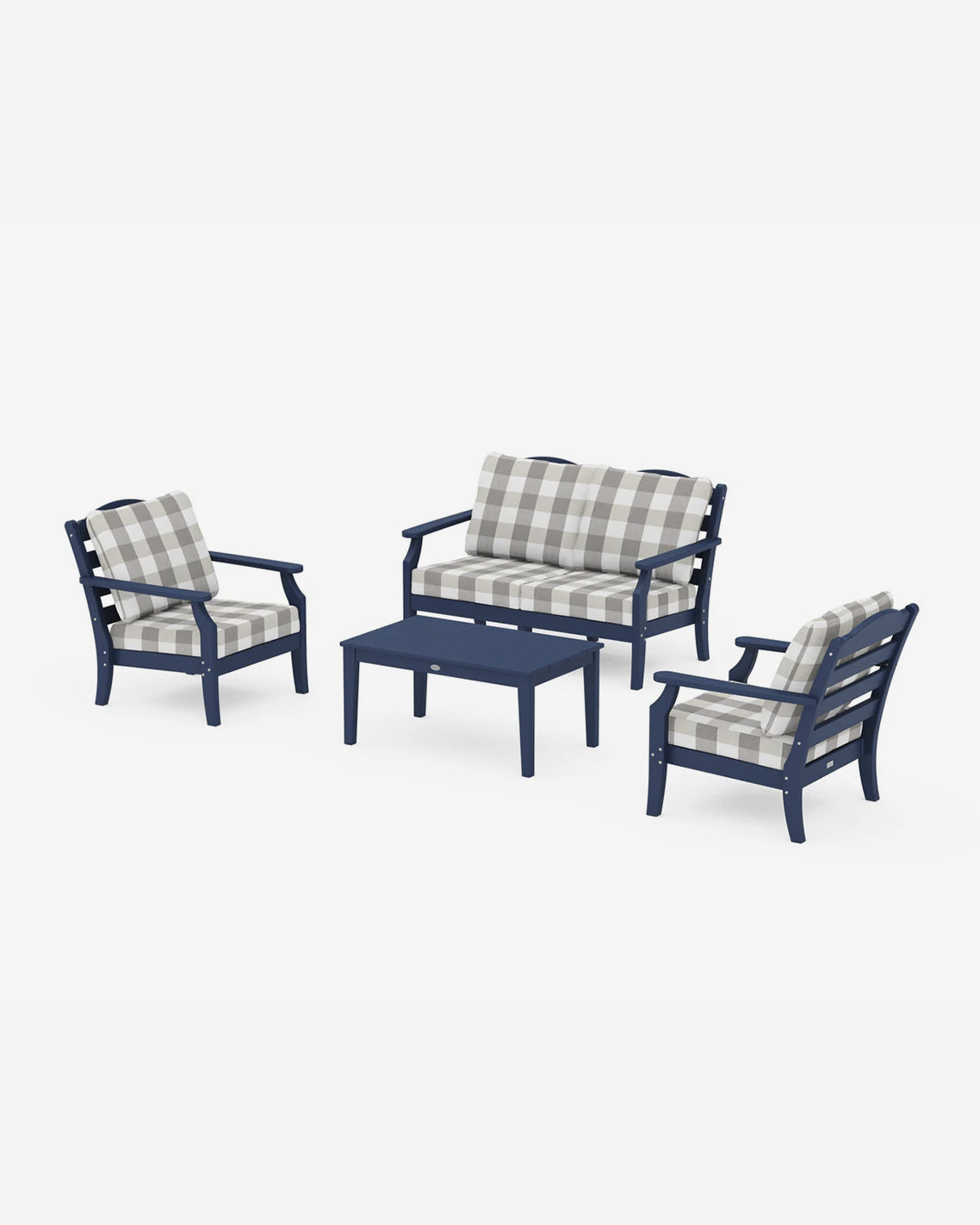 Draper James Navy Savannah 4-Piece Deep Seating Set with Loveseat in Buffalo Plaid