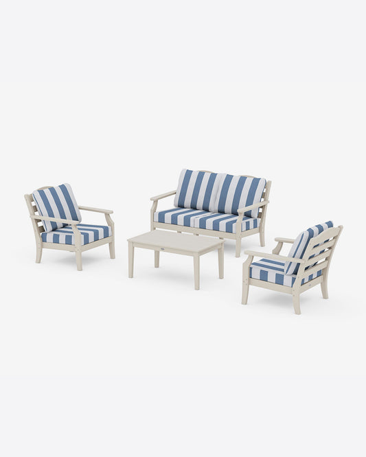 Draper James Sand Savannah 4-Piece Deep Seating Set with Loveseat in Cabana Stripe