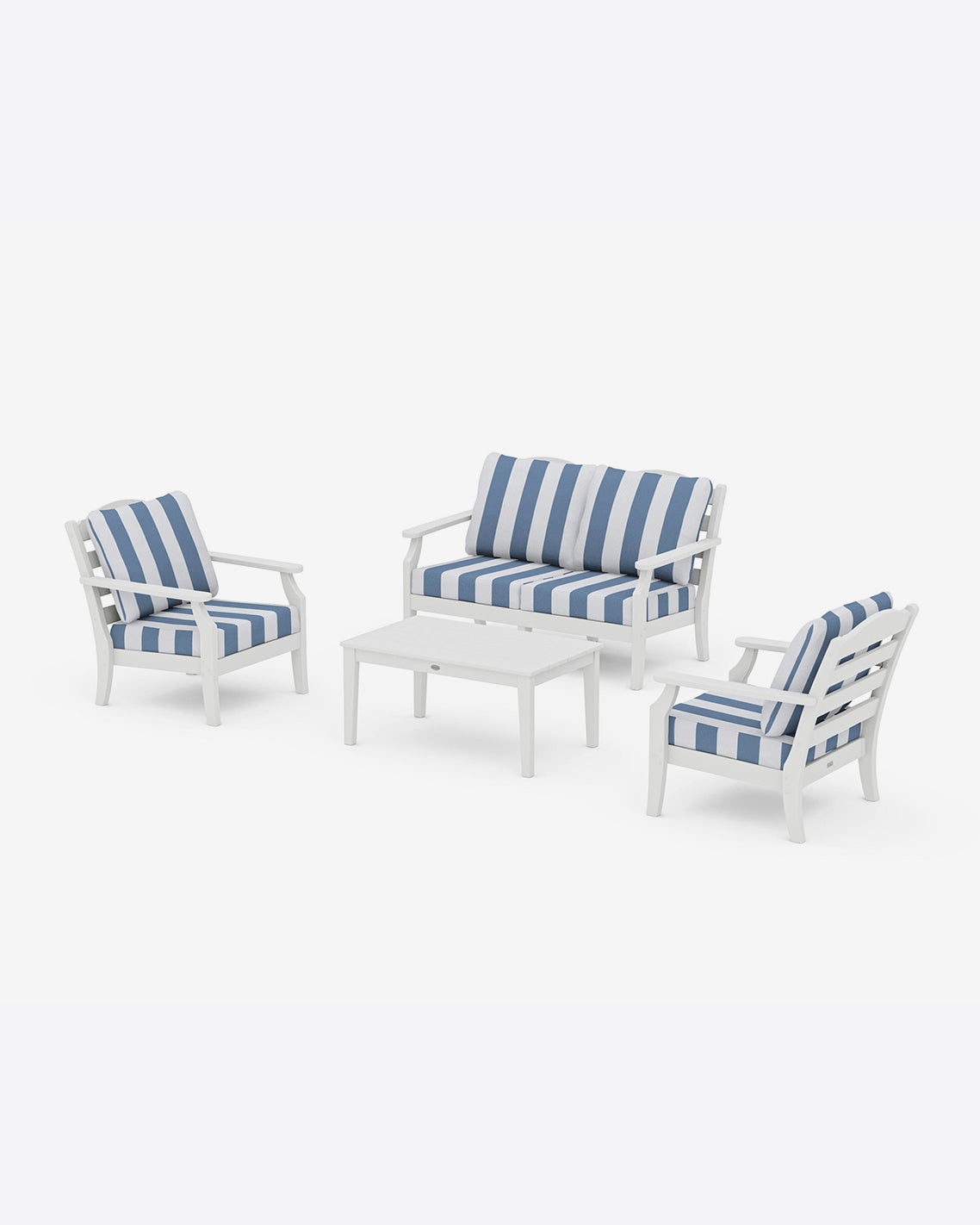 Draper James White Savannah 4-Piece Deep Seating Set with Loveseat in Cabana Stripe