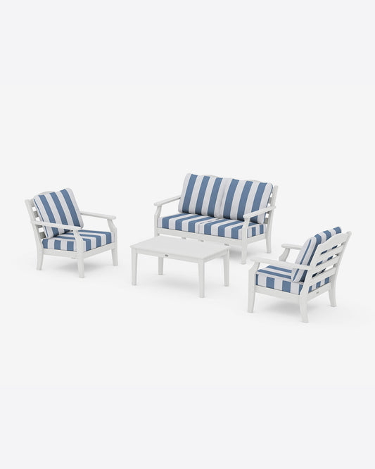 Draper James White Savannah 4-Piece Deep Seating Set with Loveseat in Cabana Stripe