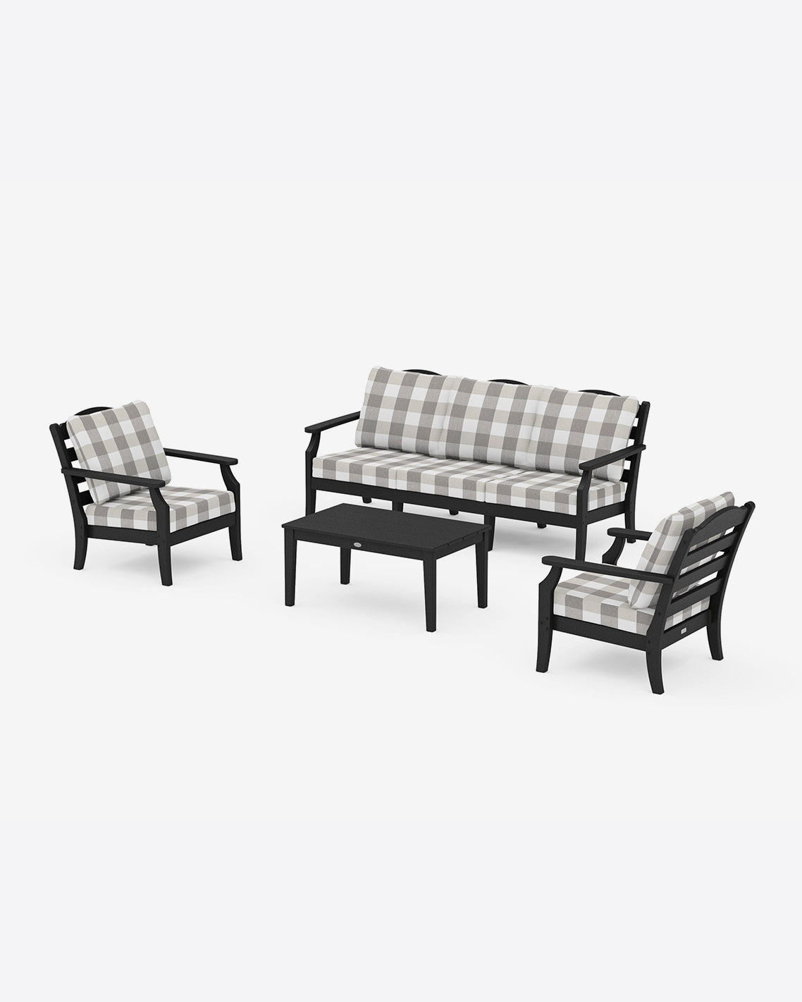 Draper James Black Savannah 4-Piece Deep Seating Set with Sofa in Buffalo Plaid