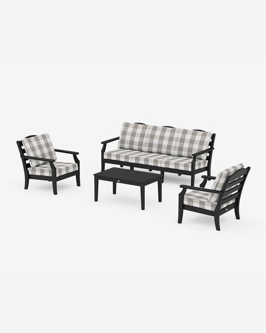 Draper James Black Savannah 4-Piece Deep Seating Set with Sofa in Buffalo Plaid
