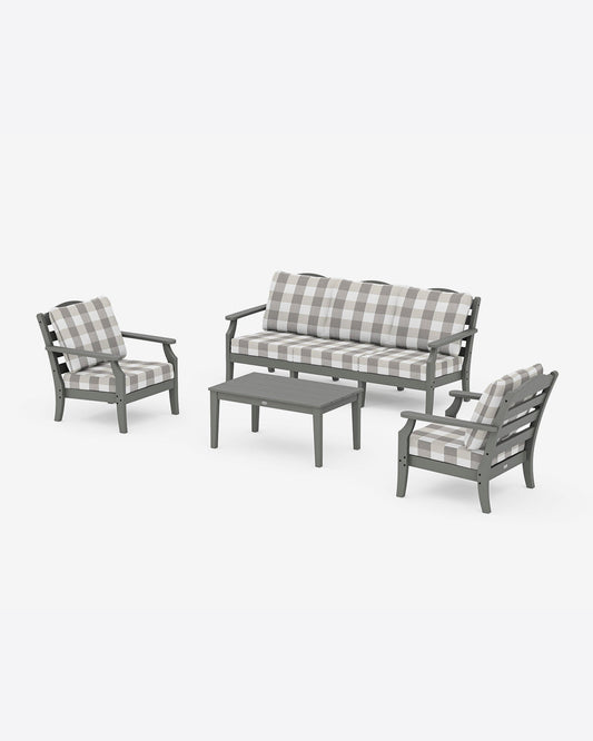 Draper James Slate Grey Savannah 4-Piece Deep Seating Set with Sofa Buffalo Plaid