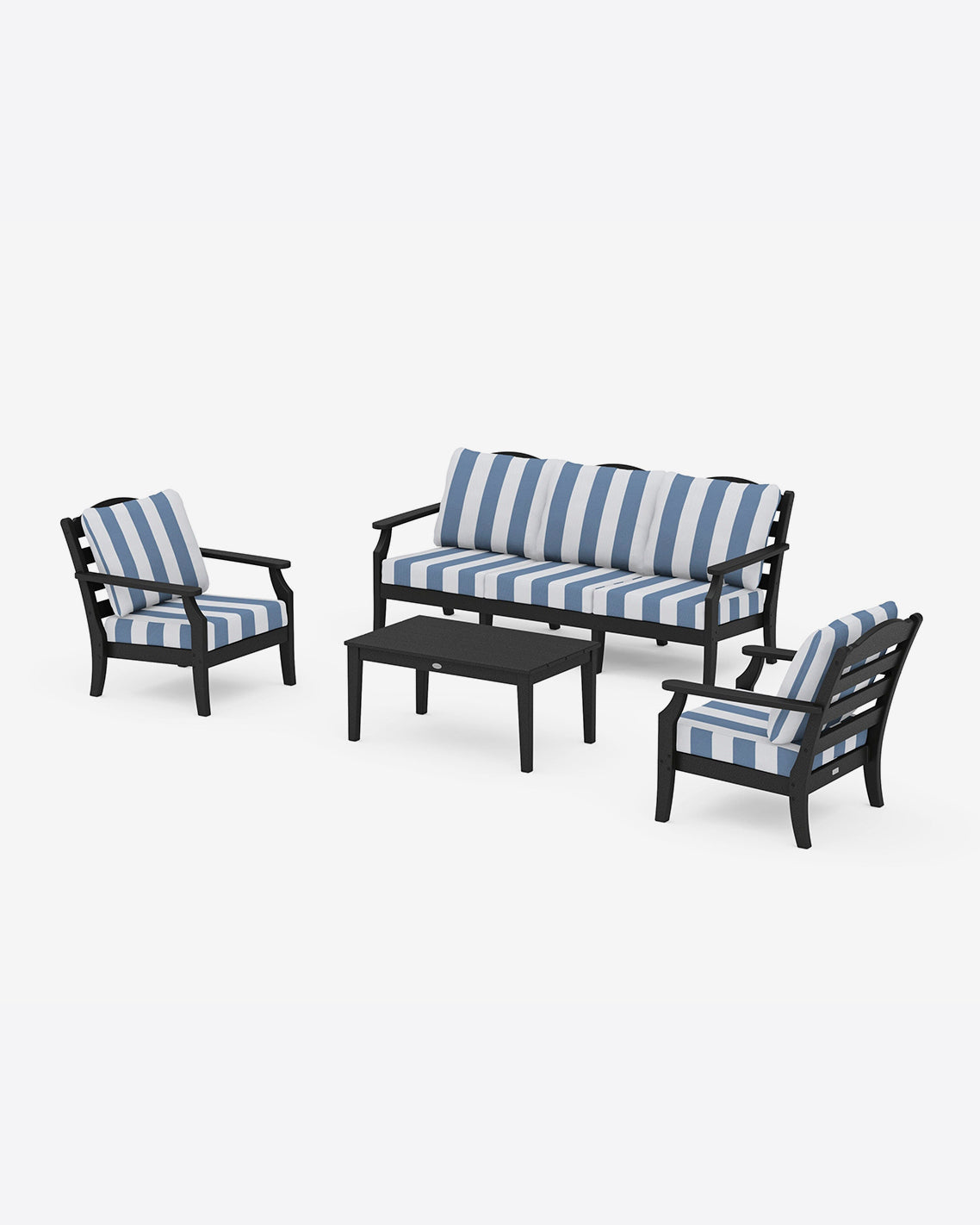 Draper James Black Savannah 4-Piece Deep Seating Set with Sofa in Cabana Stripe