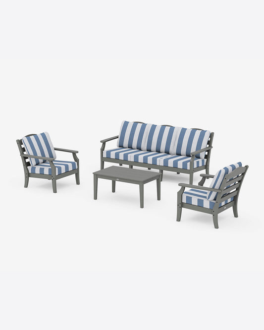 Draper James Slate Grey Savannah 4-Piece Deep Seating Set with Sofa in Cabana Stripe