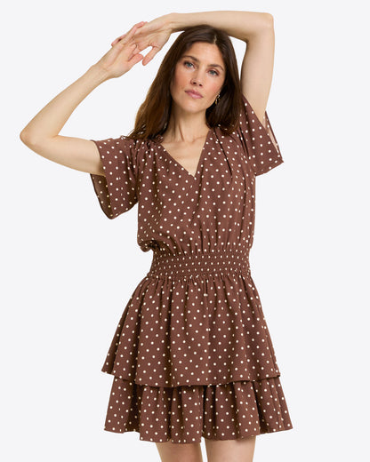 Draper James Brown Alana Tiered Dress in Matte Satin