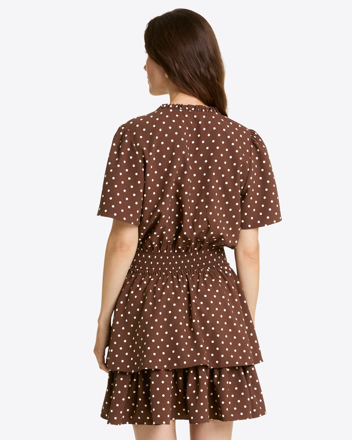 Draper James Brown Alana Tiered Dress in Matte Satin