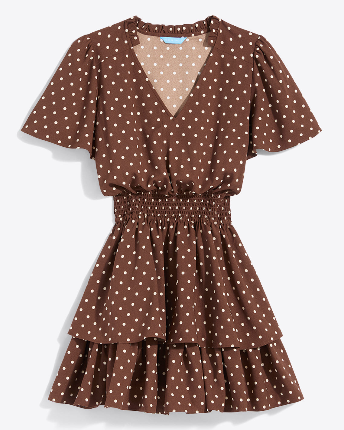 Draper James Brown Alana Tiered Dress in Matte Satin