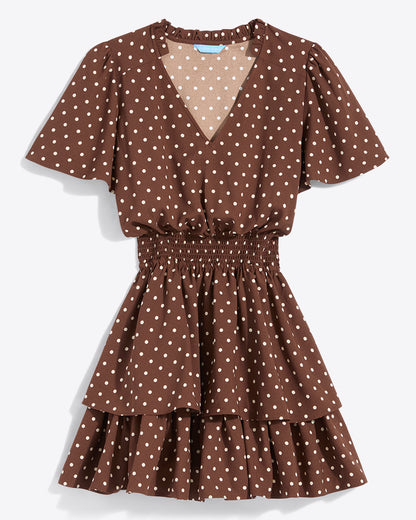 Draper James Brown Alana Tiered Dress in Matte Satin