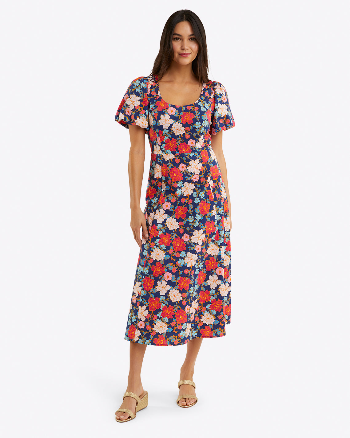 Draper James Blooming Peony Julianne Midi Dress in Stretch Poplin