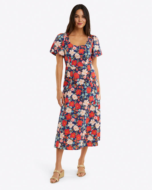 Draper James Blooming Peony Julianne Midi Dress in Stretch Poplin
