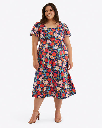 Draper James Blooming Peony Julianne Midi Dress in Stretch Poplin