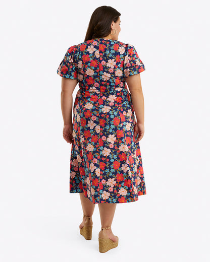 Draper James Blooming Peony Julianne Midi Dress in Stretch Poplin