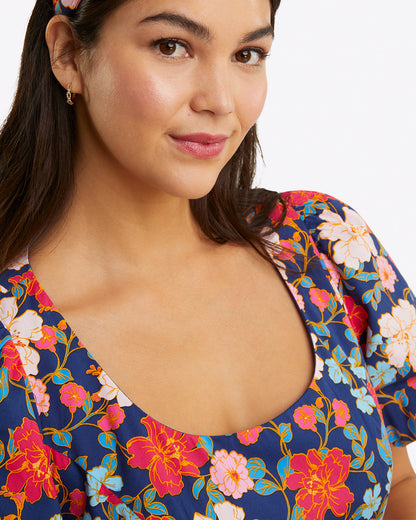 Draper James Blooming Peony Julianne Midi Dress in Stretch Poplin
