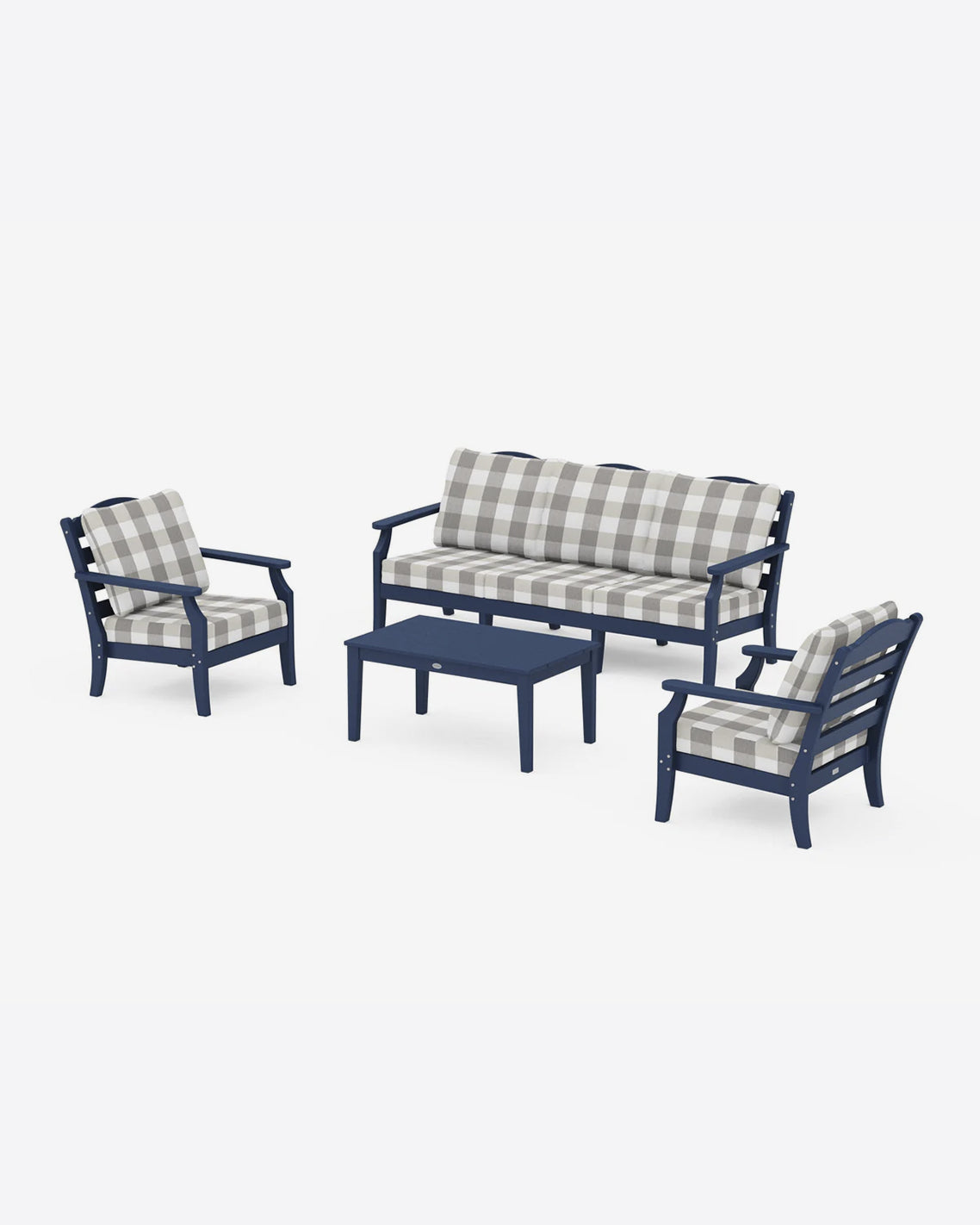 Draper James Navy Savannah 4-Piece Deep Seating Set with Sofa in Buffalo Plaid