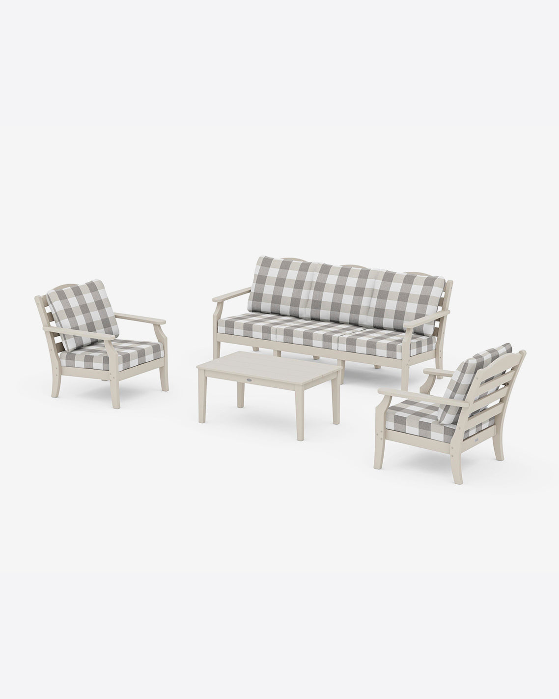 Draper James Sand Savannah 4-Piece Deep Seating Set with Sofa in Buffalo Plaid