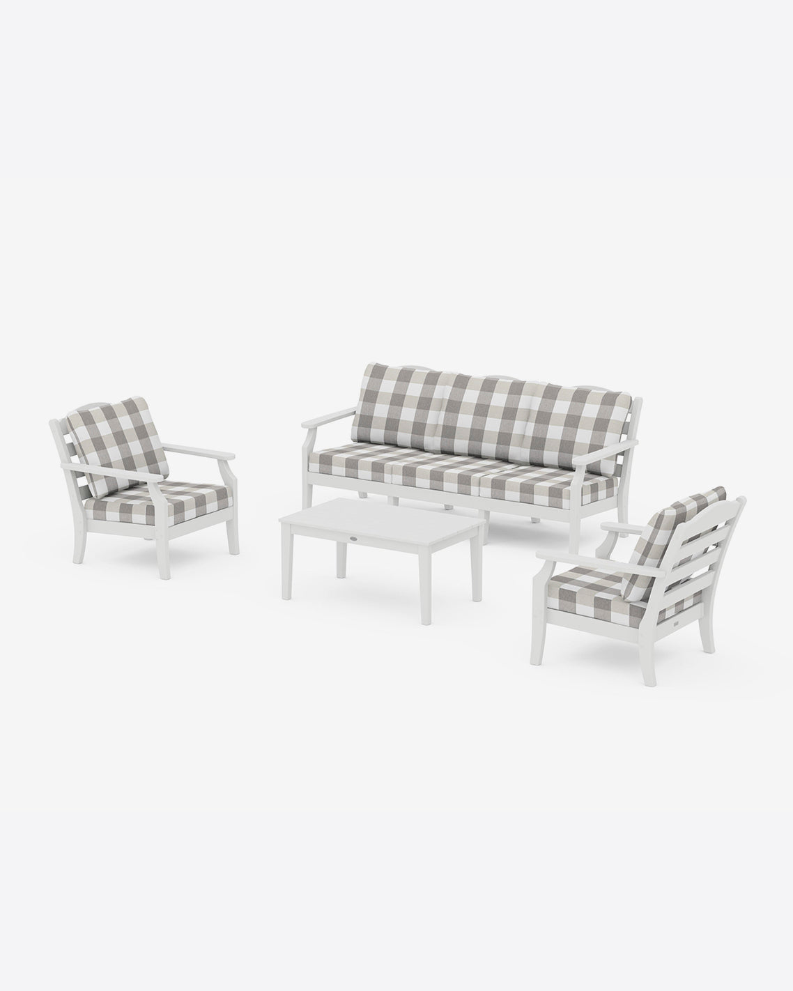 Draper James White Savannah 4-Piece Deep Seating Set with Sofa in Buffalo Plaid