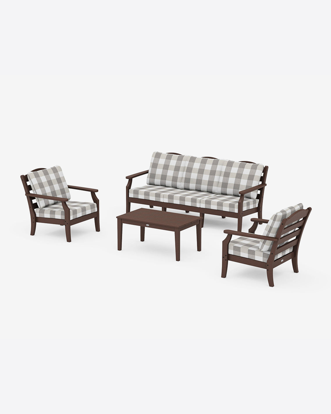 Draper James Mahogany Savannah 4-Piece Deep Seating Set with Sofa in Buffalo Plaid