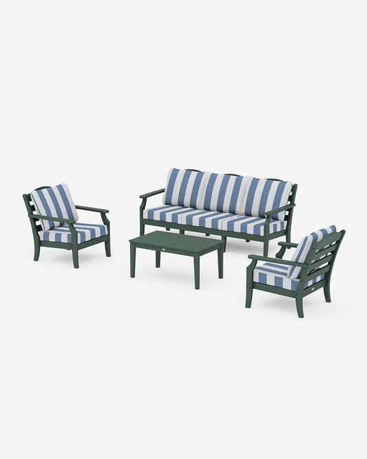 Draper James Forest Savannah 4-Piece Deep Seating Set with Sofa in Cabana Stripe