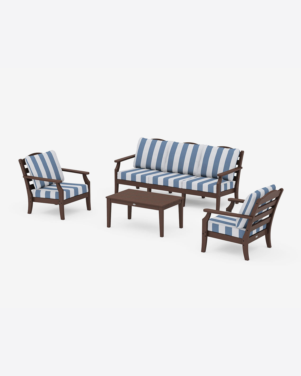 Draper James Mahogany Savannah 4-Piece Deep Seating Set with Sofa in Cabana Stripe