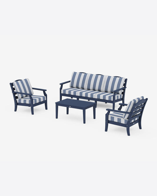 Draper James Navy Savannah 4-Piece Deep Seating Set with Sofa in Cabana Stripe