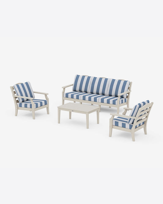 Draper James Sand Savannah 4-Piece Deep Seating Set with Sofa in Cabana Stripe
